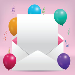 Birthday congratulations banner design with balloons and envelope greeting cards
