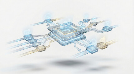 Futuristic Microchip Processor with Data Flow Diagrams