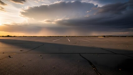 Dramatic Cloudy Sky over Empty Beach at Sunset.