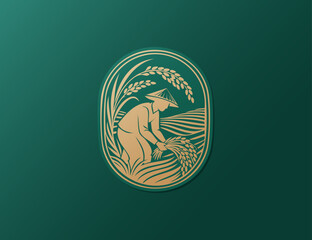 logo or icon of rice or wheat farmer luxury design illustration