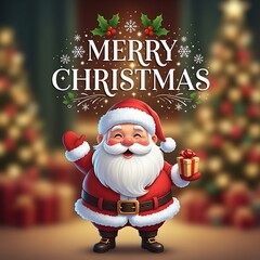 Festive santa claus with merry christmas greeting and gift box