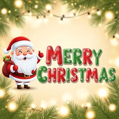 Festive santa claus with merry christmas greeting and decorative garland