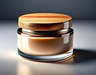A white cosmetic jar of face cream and a jar of honey sit on a blank plate on a table, showcasing health and beauty skin care packaging in an isolated object composition