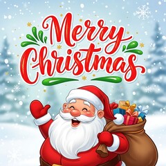 Festive santa claus with merry christmas greeting and gifts in winter scene