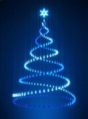Modern LED Christmas Tree with Glowing Star on Blue Background