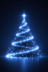 Modern LED Christmas Tree with Glowing Star on Blue Background