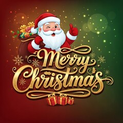 Festive santa claus with merry christmas greeting and gifts on holiday background