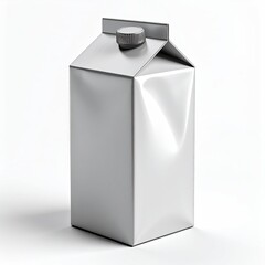 A light gray, rectangular carton, likely for a beverage, with a slightly creased, metallic-looking surface and a screw-on cap.  It is isolated on a white background
