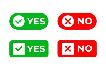 Vector illustration of Yes and No button icon set isolated on transparent background