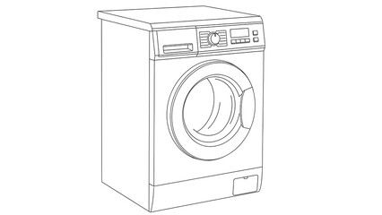 Simple outline drawing of a modern front-loading washing machine for technical illustrations