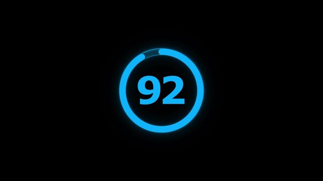 Circle countdown timer animation from 100 to 0 second animation on black background with alpha channel, 100 second countdown timer, special offers on promotional materials. Countdown video 4k video