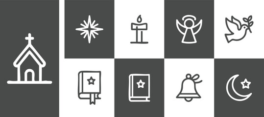 Religious symbols from various faiths and denominations