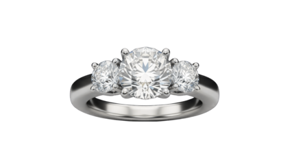 Diamond Ring with Three Stones on White Background