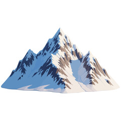 A majestic snow-capped mountain range with sharp peaks and rocky slopes under a bright sky.