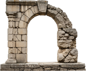 An Aged Stone Arched Doorway Remnant Featuring Rough Cracked Masonry Blocks And A Partial Column Base Structure Isolated On A Transparent Background Ruin Architecture Ancient Broken Texture