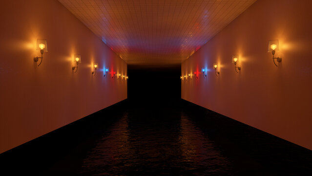 Empty Dark Corridor Eerie &ndash; Liminal Space 3D Render