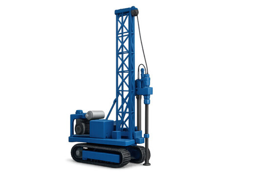 Blue crawler piling rig drilling machine on transparent background