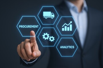 Innovative Supply Chain Management Solutions: Businessman Interacting with Digital Procurement and Analytics Interface for Optimization