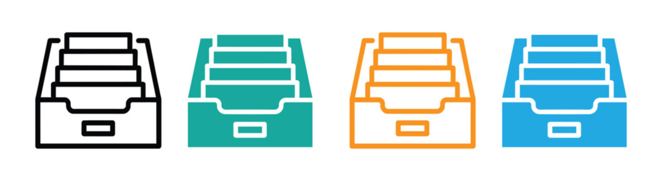 Colorful file organizer icon. Business office file or document storage drawer icon. Store files icon or logo illustration outline style.  