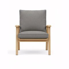 Fototapeta premium Modern gray armchair with wooden frame and cushions