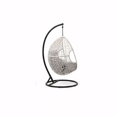 Fototapeta premium Modern hanging egg chair with white wicker and black metal stand