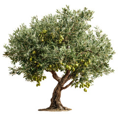 Olive tree with green olives isolated on transparent background