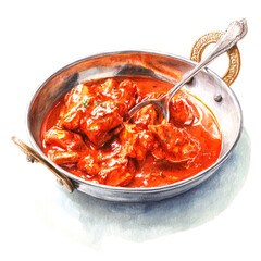Illustration of Malabar Chicken with Shiny Red Sauce.