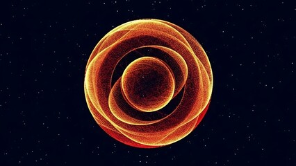 An abstract depiction of concentric orange rings against a dark starry background