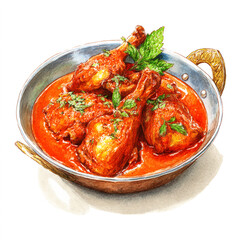 Illustration of Malabar Chicken with Shiny Red Sauce.