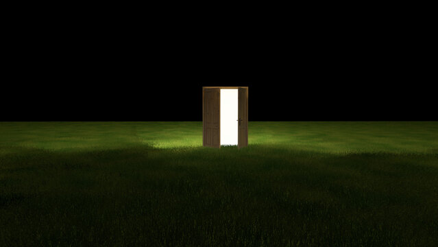 Door of Light in the Dark &ndash; Liminal Space 3D Render