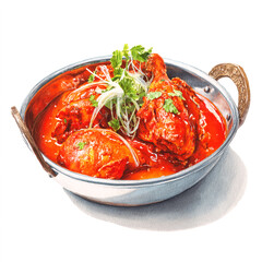 Illustration of Malabar Chicken with Shiny Red Sauce.