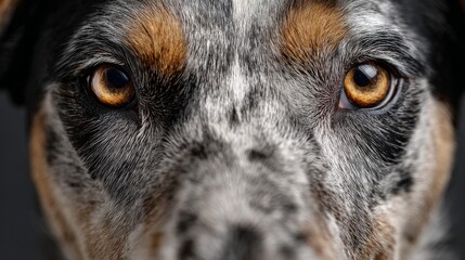 Close-Up Macro Photograph of a Dog's Intense Amber Eyes with Detailed Fur Texture, Black Nose, and Expressive Gaze on Dark Background Highlighting Pet Emotion and Loyalty