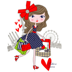fashion queen shopping girls print 