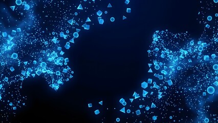 Blue Digital Particles and Shapes Background.