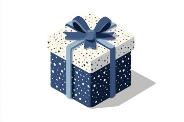 Obraz premium Elegant Gift Box with Blue Ribbon and Star Patterns for Celebration Events