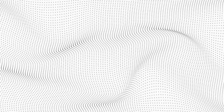 Abstract halftone background with wavy surface made of gray dots on white