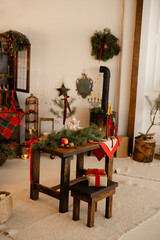 Cozy rustic Christmas interior decorating for holiday celebration