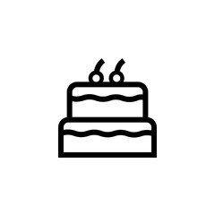 Minimal two-tier birthday cake icon with candles in crisp outline vector style, ideal for cake shop menus, social media promos, event stickers, and food apps.