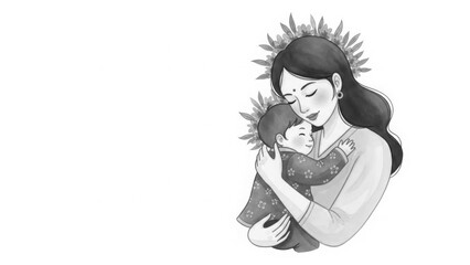 Mother tenderly hugging her sleeping baby close to her chest