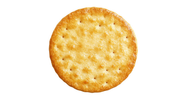 Crispy round cracker golden baked snack with crunchy texture savory flavor simple food closeup isolated on white background
