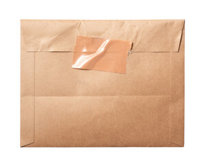 テープ留めされた封筒。宅配便