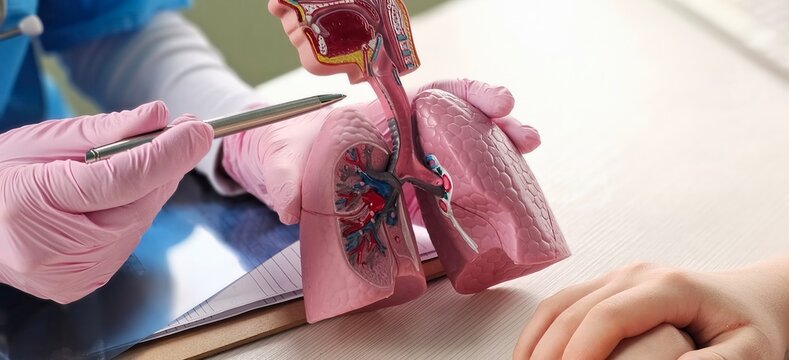 The doctor provides a detailed explanation of the human respiratory system using a model of lung concept