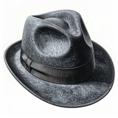 Gray fedora hat, slightly textured, angled view