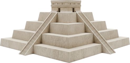 Ancient mesoamerican stepped pyramid structure with multiple tiers and symmetrical grand staircases leading to a temple building at the summit Architecture Stone Monument Steps Historical