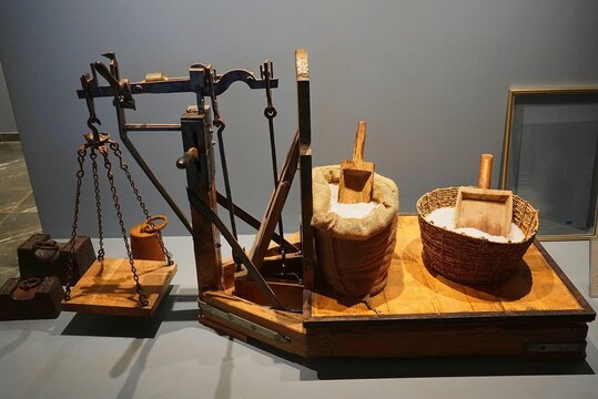 An old floor scale for weighing salt, in Mesolongi, Greece