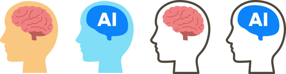 脳とAI（人工知能）のアイコンのセット（Set of brain and AI (artificial intelligence) icons）
