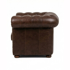 Elegant brown leather armchair set against a clean white backdrop for interior design inspiration
