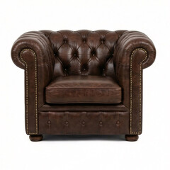 Elegant brown leather armchair set against a clean white backdrop for interior design inspiration