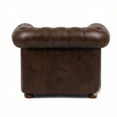 Elegant brown leather armchair set against a clean white backdrop for interior design inspiration