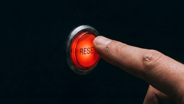 Finger Pressing Red Reset Button.